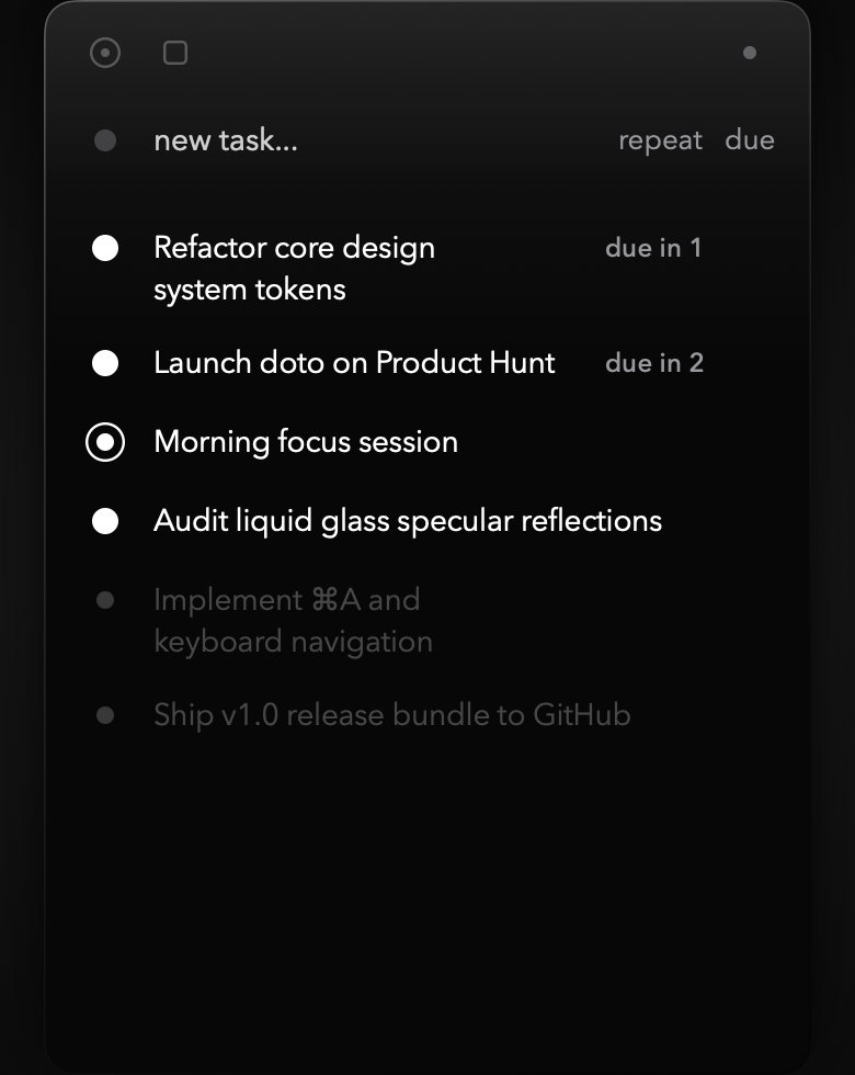 doto showing tasks and a repeating habit in its dark menu bar panel
